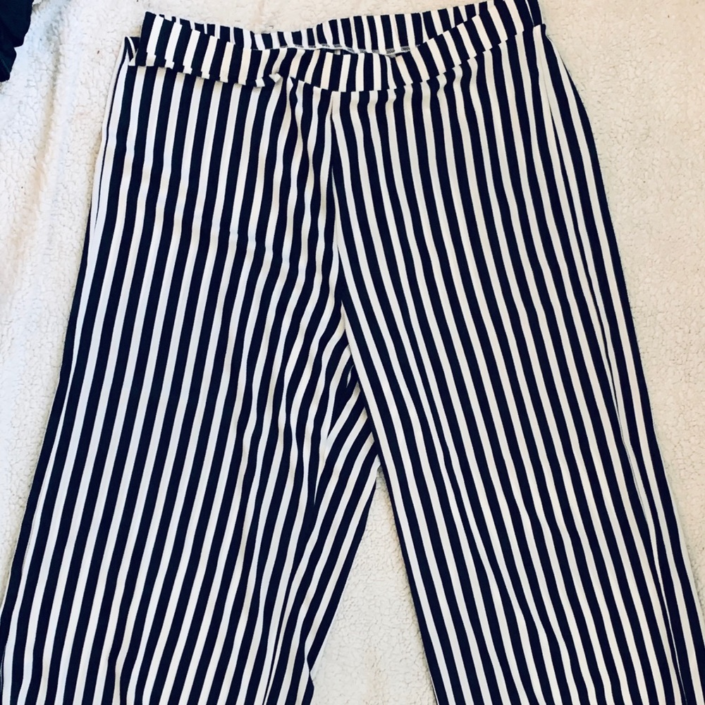 RUE : Black + White Striped Palazzo Pants